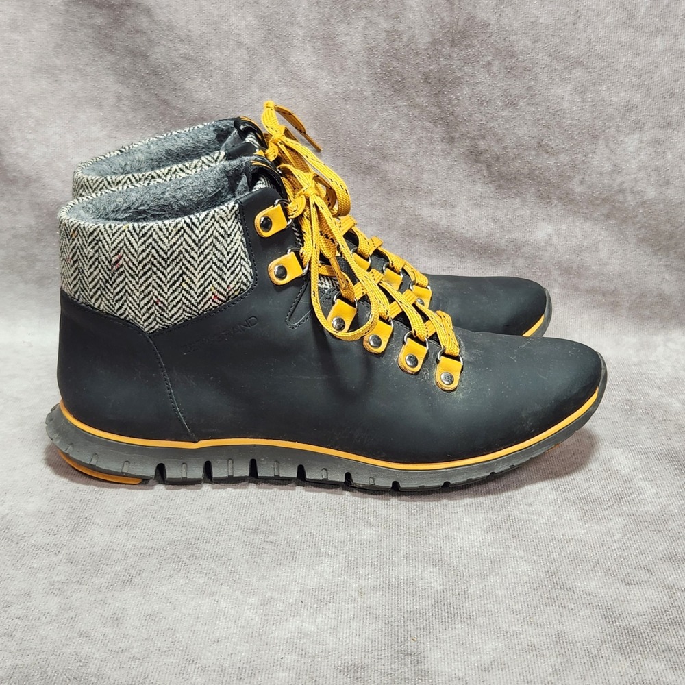Cole Haan Zerogrand Waterproof Hiking Boots Black Yellow Herringbone W04238 9B - Picture 3 of 8